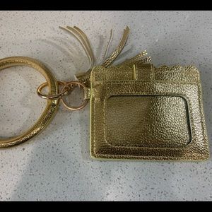 Vegan leather gold wristlet wallet and key chain